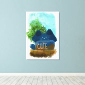 Niedlicher Cartoon Fluffy Blue Cat Lustration Leinwanddruck (Insitu (Holzboden))