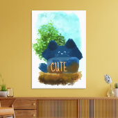 Niedlicher Cartoon Fluffy Blue Cat Lustration Leinwanddruck (Insitu (Wohnzimmer))