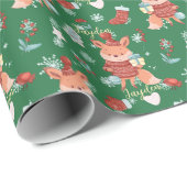 Niedlicher Cartoon Fox Green Red Custom Wrapping P Geschenkpapier (Rolleneckpunkt)