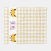 Niedlicher Cartoon Fox Head Gingham Name Birth Fleecedecke (Vorderseite (Horizontal))