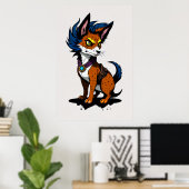 Niedlicher Cartoon Fox mit blauem Haar | Art der A Poster (Heimbüro)