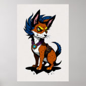 Niedlicher Cartoon Fox mit blauem Haar | Art der A Poster (Vorne)