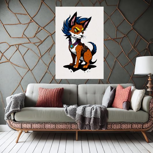 Niedlicher Cartoon Fox mit blauem Haar | Art der A Poster