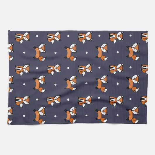 Niedlicher Cartoon Fox-Muster in Midnight Blue Geschirrtuch (Horizontal)