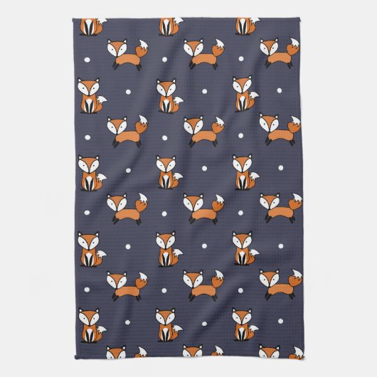 Niedlicher Cartoon Fox-Muster in Midnight Blue Geschirrtuch (Vertikal)