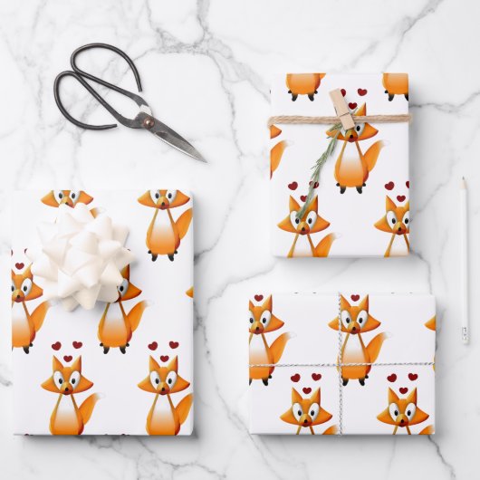 Niedlicher Cartoon Fox Tier Geschenkpapier Set (Vorderseite)