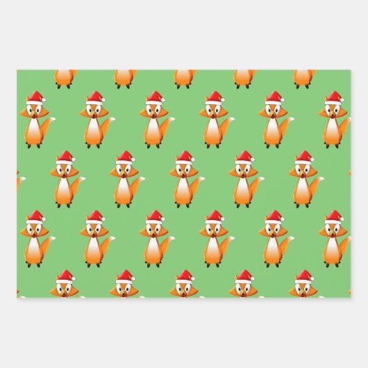 Niedlicher Cartoon Fox-Tier mit Santas-Hat-Keramik Geschenkpapier Set (Vorderseite 3)