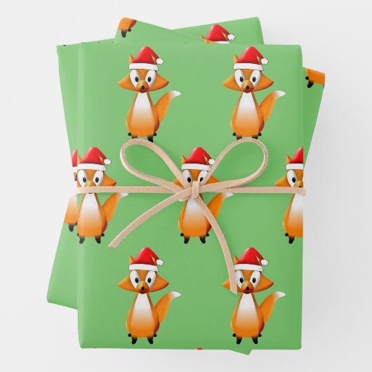 Niedlicher Cartoon Fox-Tier mit Santas-Hat-Keramik Geschenkpapier Set (Beispiel)