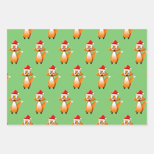 Niedlicher Cartoon Fox-Tier mit Santas-Hat-Keramik Geschenkpapier Set (Vorderseite)