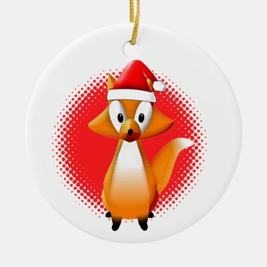Niedlicher Cartoon Fox Tier mit Santas Hat Red Keramik Ornament (Vorne)