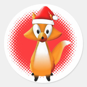 Niedlicher Cartoon Fox Tier mit Santas Hat Red Runder Aufkleber