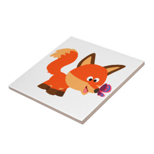 Niedlicher Cartoon Fox und Schmetterlingsband Fliese