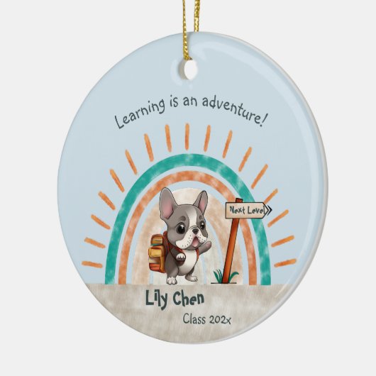 Niedlicher Cartoon Französischer Bulldog zurück in Keramik Ornament (Links)