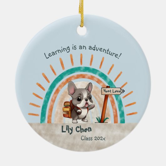 Niedlicher Cartoon Französischer Bulldog zurück in Keramik Ornament (Hinten)