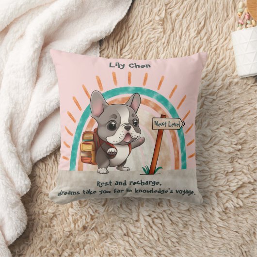 Niedlicher Cartoon Französischer Bulldog zurück in Kissen (Decke)