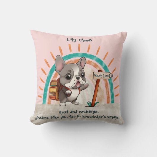 Niedlicher Cartoon Französischer Bulldog zurück in Kissen (Vorderseite)