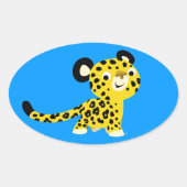 Niedlicher Cartoon Friendly Leopard Oval Sticker (Vorderseite)