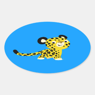 Niedlicher Cartoon Friendly Leopard Oval Sticker