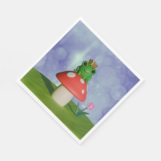 Niedlicher Cartoon Frog Tragen einer Krone auf ein Serviette (Ecke)