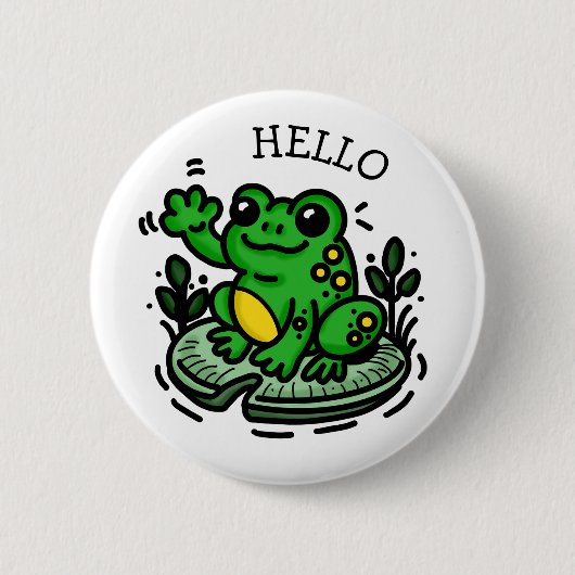 Niedlicher Cartoon Frosch auf Lily Pad Sprichwort Button (Vorderseite)