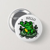 Niedlicher Cartoon Frosch auf Lily Pad Sprichwort Button (Vorne & Hinten)