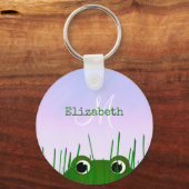 Niedlicher Cartoon Frosch pieken durch Gras person Schlüsselanhänger (Vorderseite)