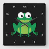 Niedlicher Cartoon Frosch Quadratische Wanduhr (Vorderseite)