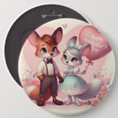 Niedlicher Cartoon Füchse Valentinstag Button (Vorne & Hinten)