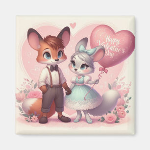 Niedlicher Cartoon Füchse Valentinstag Magnet