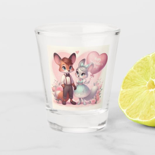 Niedlicher Cartoon Füchse Valentinstag Schnapsglas (Vorderseite)