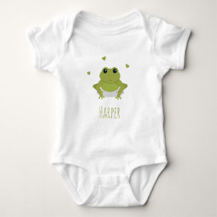 Niedlicher Cartoon für den Namen von grünen Fros Baby Strampler