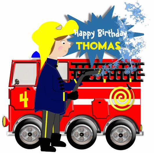 Niedlicher Cartoon für Feuerwehrfahrzeuge Freistehende Fotoskulptur (Vorne)