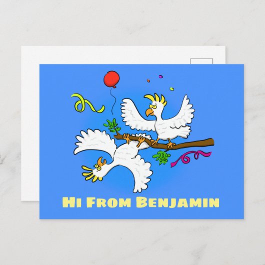 Niedlicher Cartoon für lustige Kakatovögel Postkarte (Vorne/Hinten)