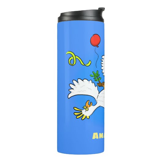 Niedlicher Cartoon für lustige Kakatovögel Thermosbecher (Nach links gedreht)