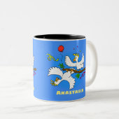 Niedlicher Cartoon für lustige Kakatovögel Zweifarbige Tasse (VorderseiteRechts)
