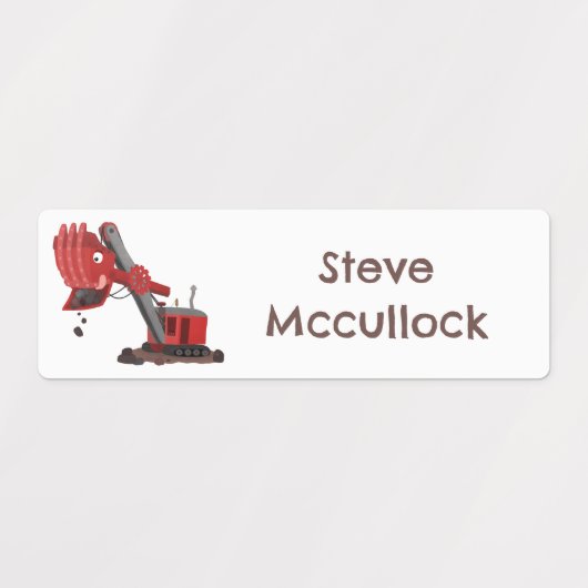 Niedlicher Cartoon für Rotdampfschaufel personalis Etiketten (Design 2)