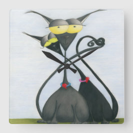 Niedlicher Cartoon für Schwarze und Graue Katzen Quadratische Wanduhr