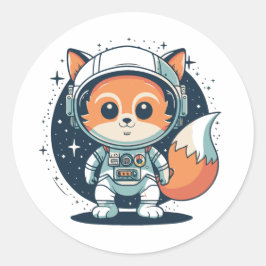 Niedlicher Cartoon für Weltraumfuchs Runder Aufkleber