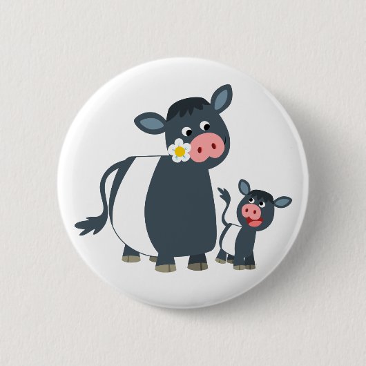 Niedlicher Cartoon Galloway Kuh und Kalb Button (Vorderseite)