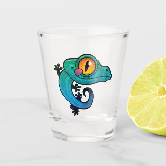 Niedlicher Cartoon Gecko Schnapsglas (Vorderseite)