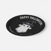 Niedlicher Cartoon Geist mit Hexenhutenhut Hallowe Pappteller (Schrägansicht)