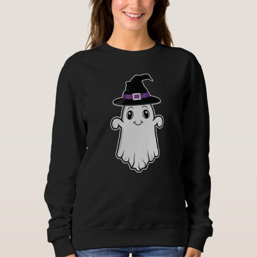 Niedlicher Cartoon Geist mit Hexenhutenhut Hallowe Sweatshirt (Vorderseite)