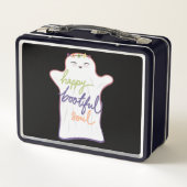 Niedlicher Cartoon-Geist mit Text Metall Brotdose (Rückseite)