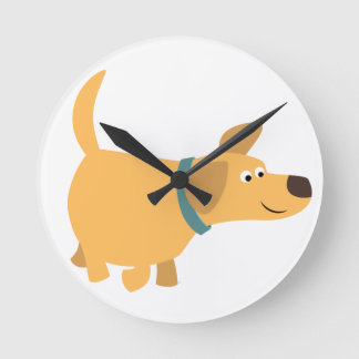 Niedlicher Cartoon Gelbe Labrador-Wandklemme Runde Wanduhr