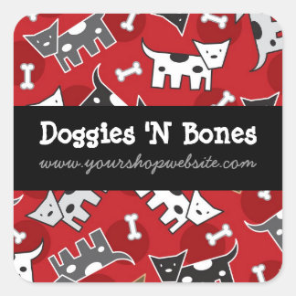 Niedlicher Cartoon Gepunktete Hunde & Knochen Pet  Quadratischer Aufkleber
