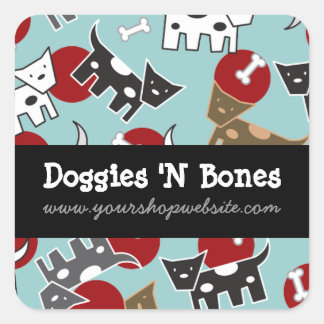 Niedlicher Cartoon Gepunktete Hunde & Knochen Pet  Quadratischer Aufkleber