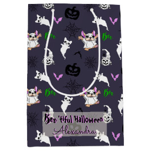 niedlicher Cartoon Ghost Bulldog Halloween-Gifttas Mittlere Geschenktüte