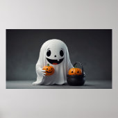 Niedlicher Cartoon Ghost Holding einer Trick-oder- Poster (Vorne)