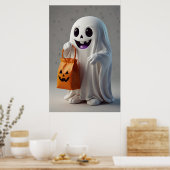 Niedlicher Cartoon Ghost Holding einer Trick-oder- Poster (Küche)