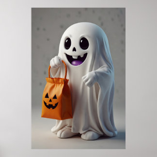 Niedlicher Cartoon Ghost Holding einer Trick-oder- Poster